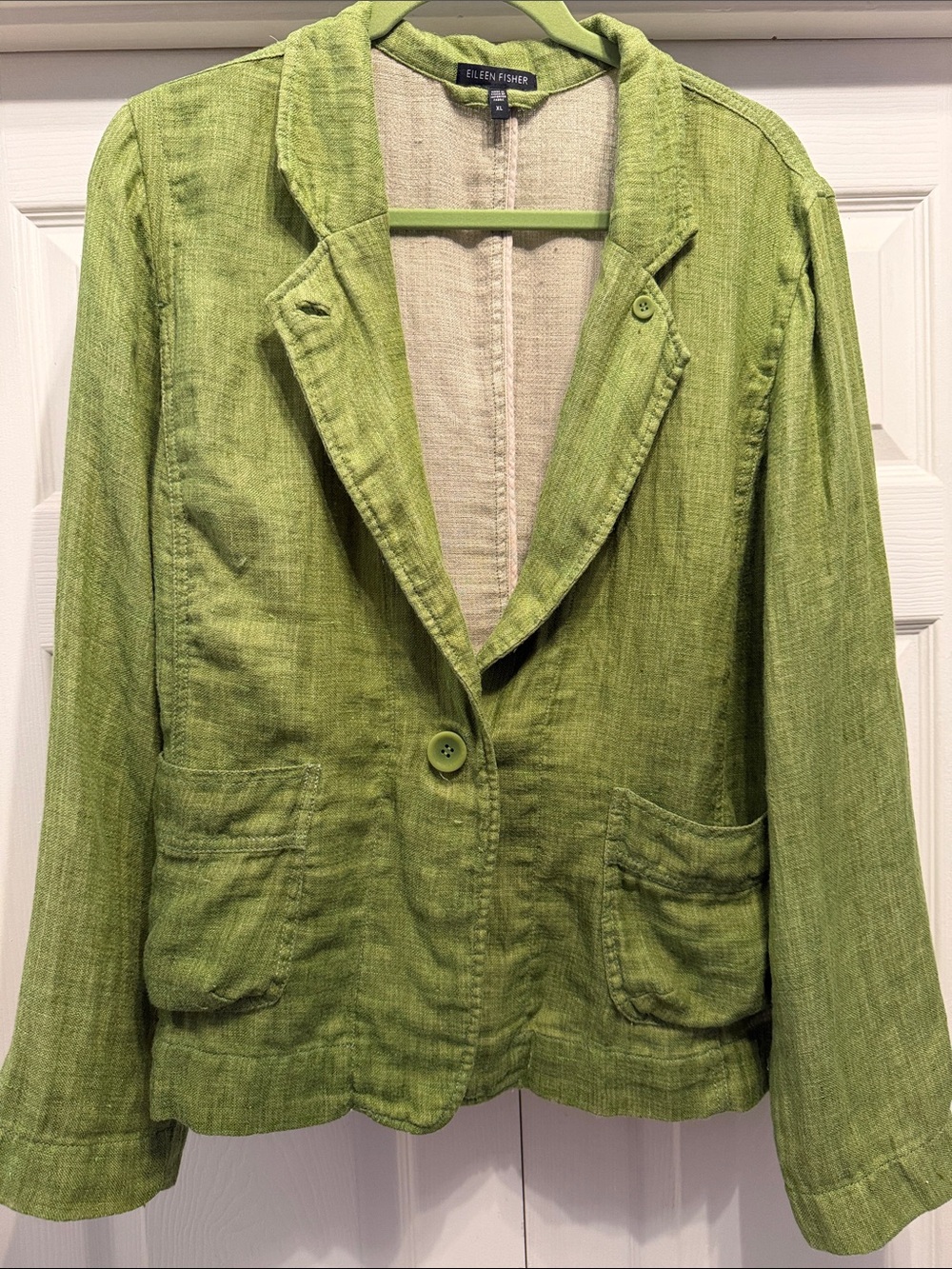 Eileen Fisher Lime-Green Linen Blend Single-Button Blazer